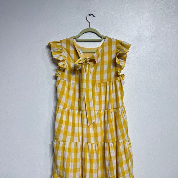 English Factory Yellow Textured Gingham Tiered Baby Doll Maxi Dress Sz M - Picture 8 of 12